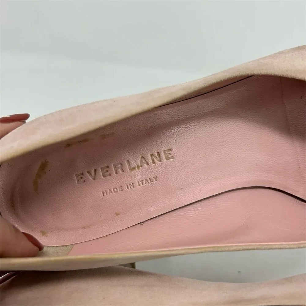 Everlane Women's V Sparkle Heeled Light Blush Pink Suede Block Pumps Size 7
